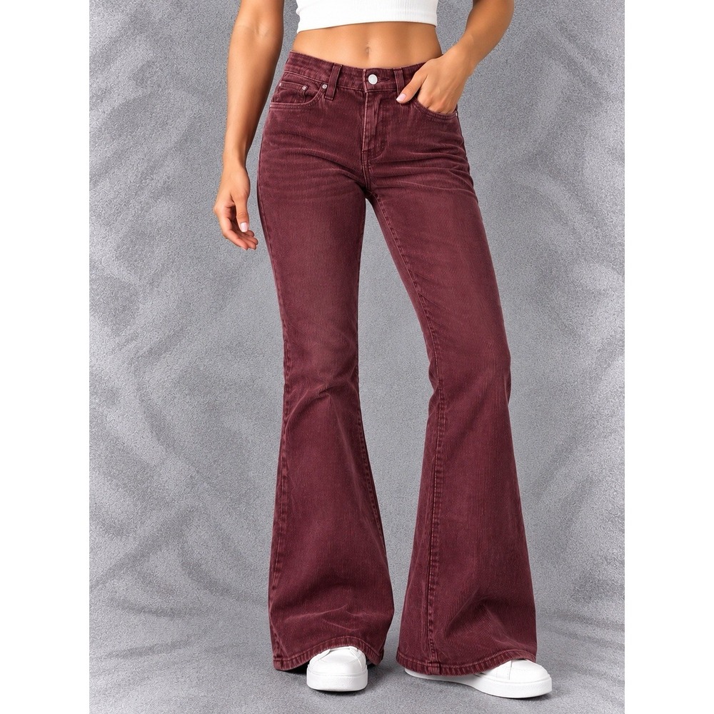 Denim Forum The Marianne Corduroy Pants Womens 29x30 Burgundy High Rise Flare